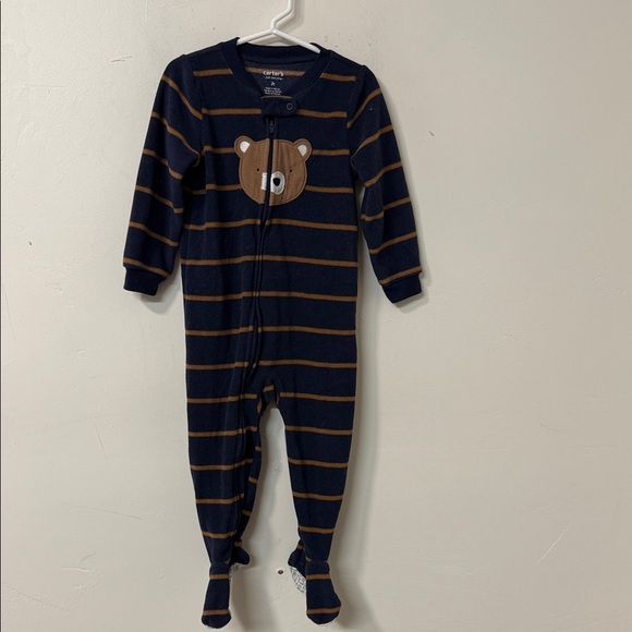 Carter's Blue and Brown Footed One Piece with Cozy Stripes - Picture 1 of 2